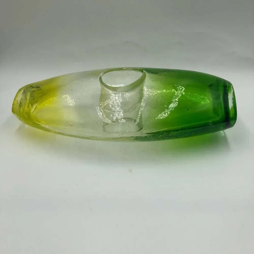 Vintage Ombre Yellow Green Clear Handblown Glass Tabletop Art Vase Décor Indoor